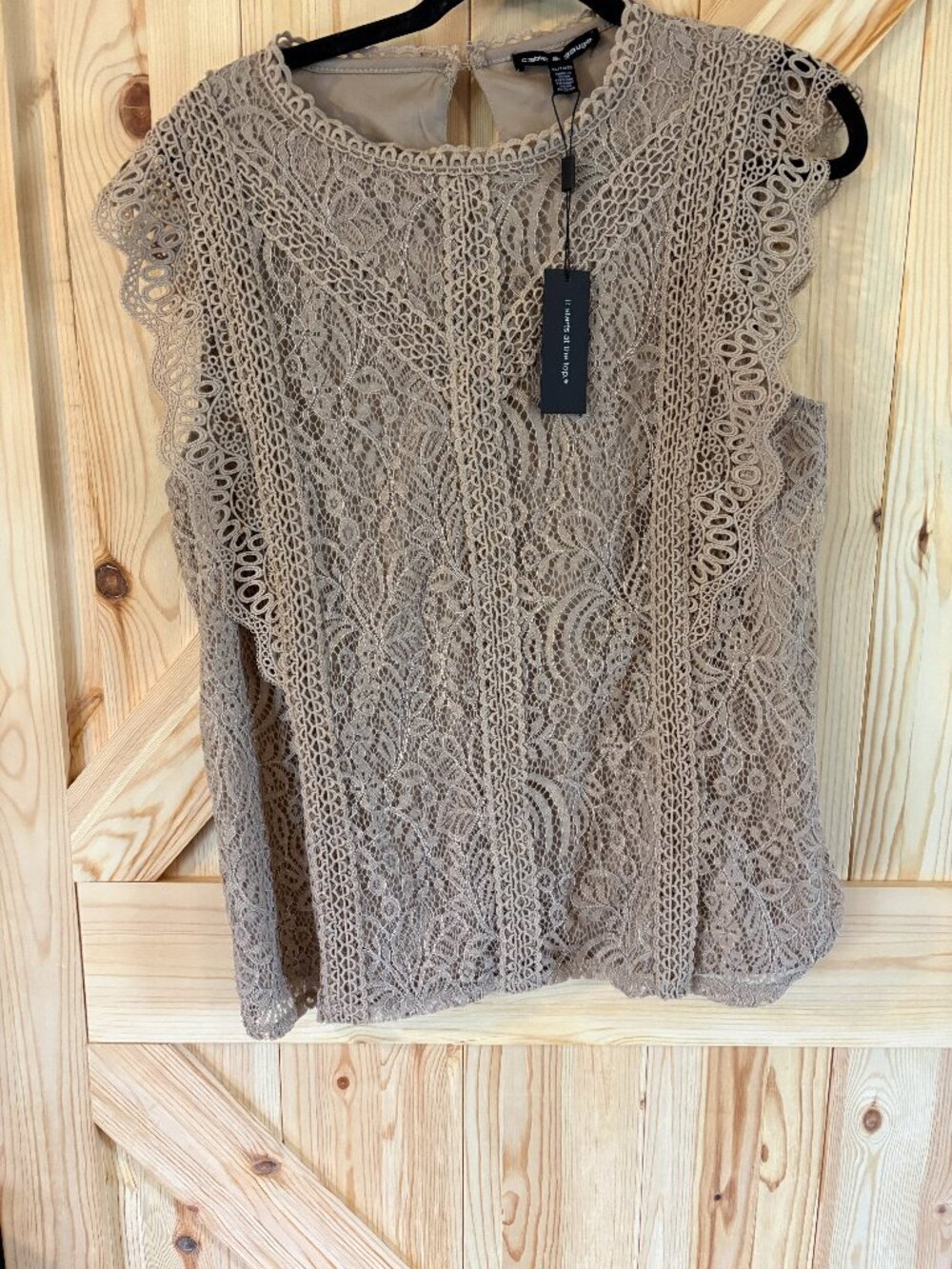 Cable & Gauge Lace Blouse XL NWT Taupe Crochet Lace Top Boho Chic